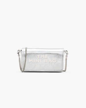 μεγάλα πορτοφόλια Marc Jacobs The Metallic Leather Chain Mini Bag γυναικεια ασημι | 942103CZN
