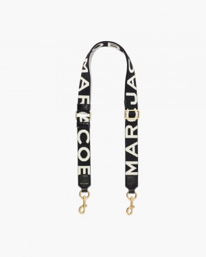 Λουράκι τσάντας Marc Jacobs The Thin Logo Webbing Strap γυναικεια μαυρα ασπρα | 395608YXW
